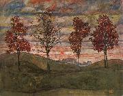 Egon Schiele Four Trees oil painting